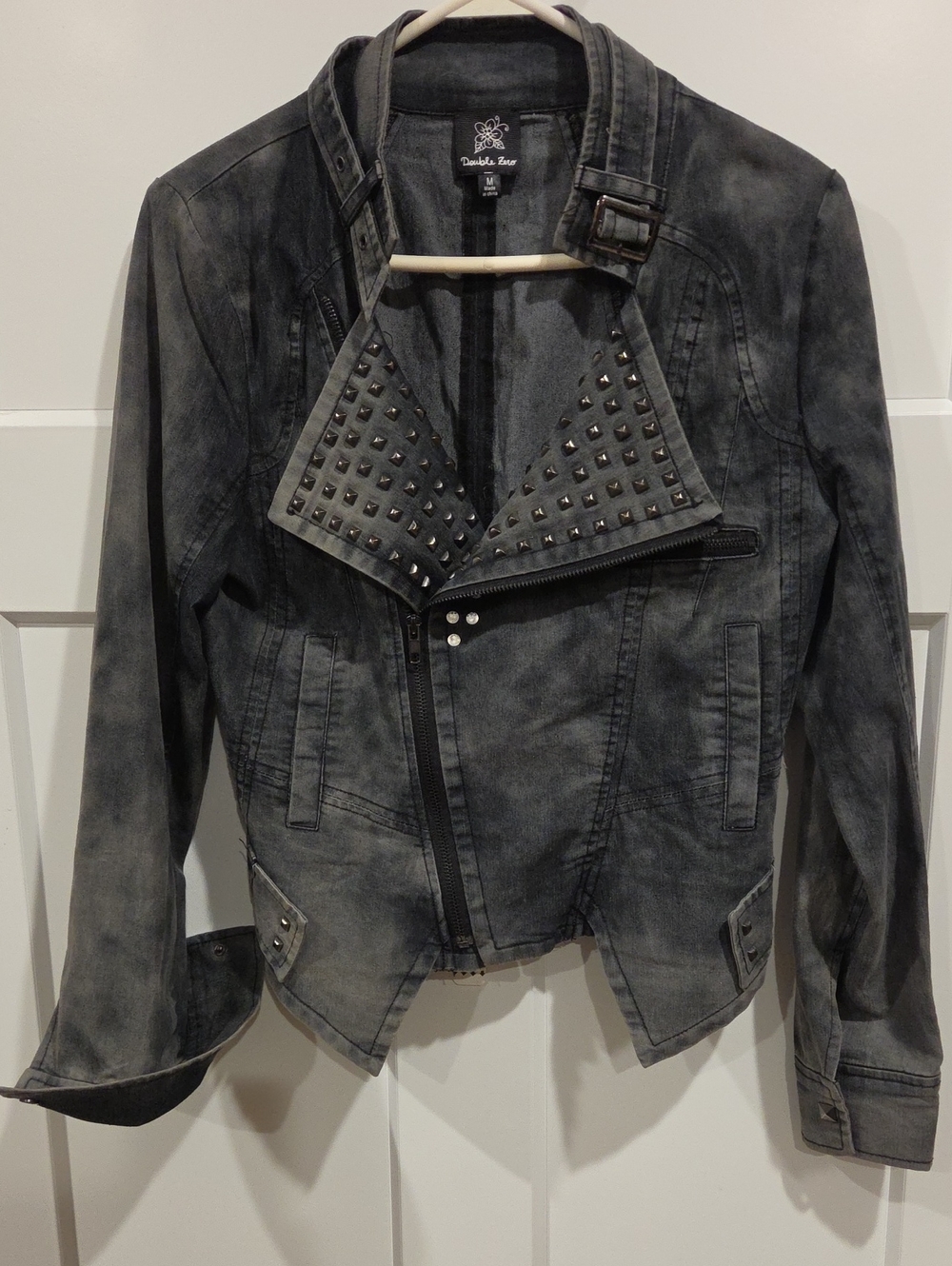 Double Zero Women's Black/Gray Studded Moto Jacket